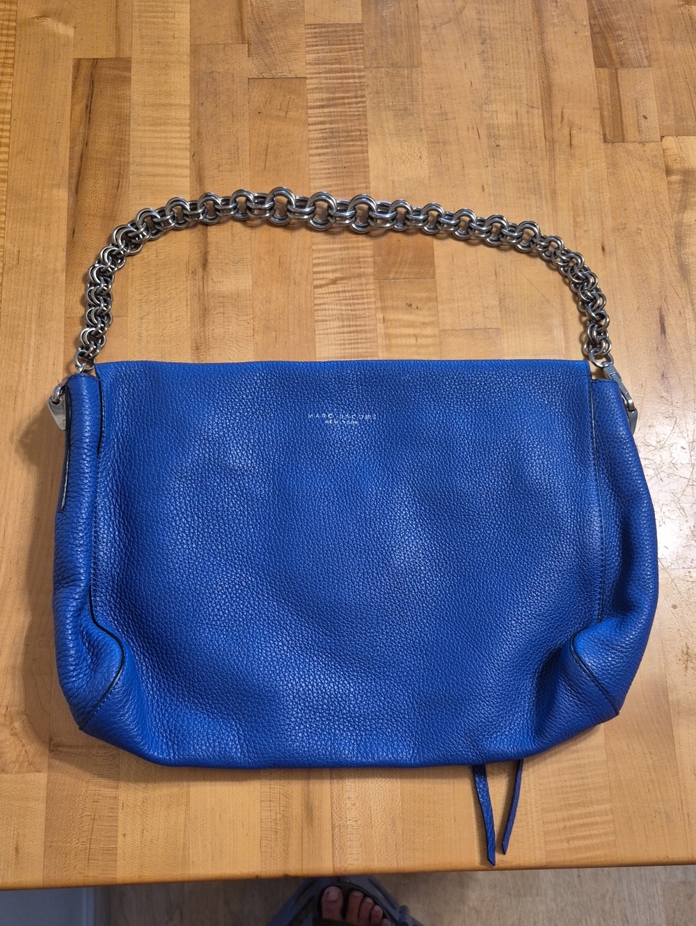 Marc Jacobs Gotham Blue Pebbled Leather Silver Chain Shoulder / Hand Purse Bag - Picture 3 of 15